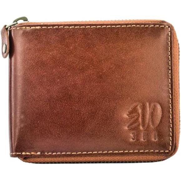Men's Leather Zipper Bifold Wallet With Coin Pocket - Front Pocket Genuine